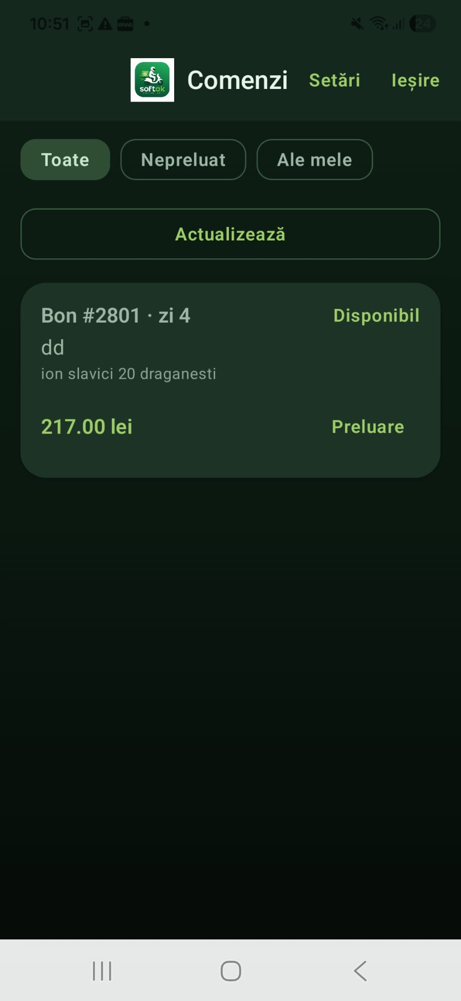 Lista comenzi disponibile livratori