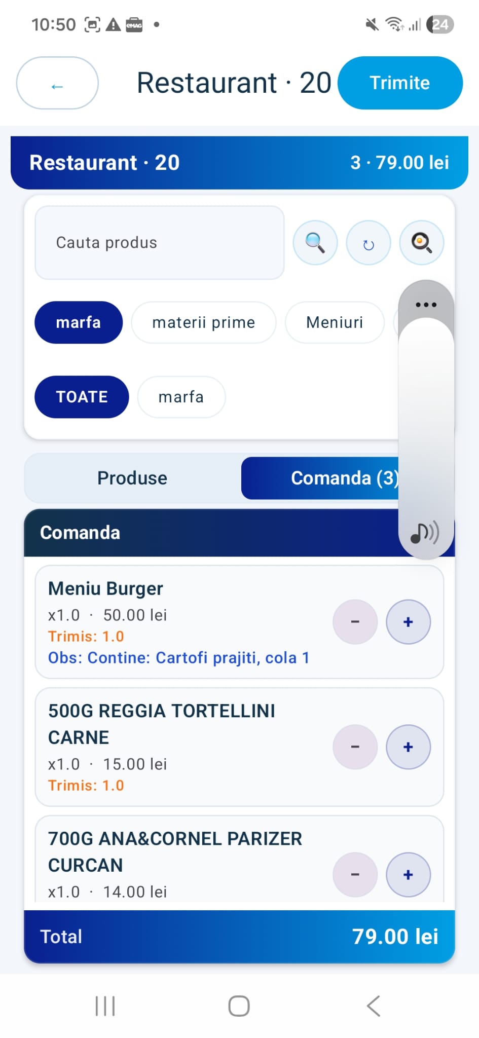 Vizualizare mese restaurant