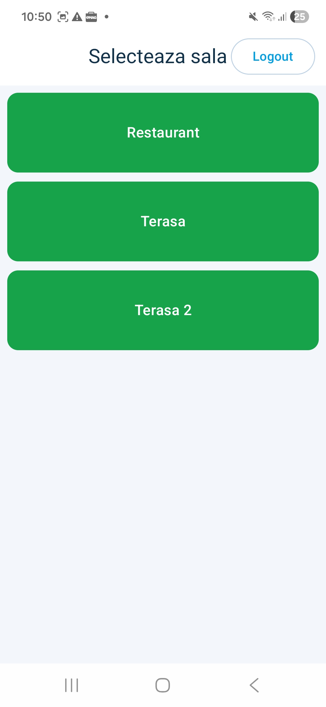 Selectie sala in aplicatia mobila