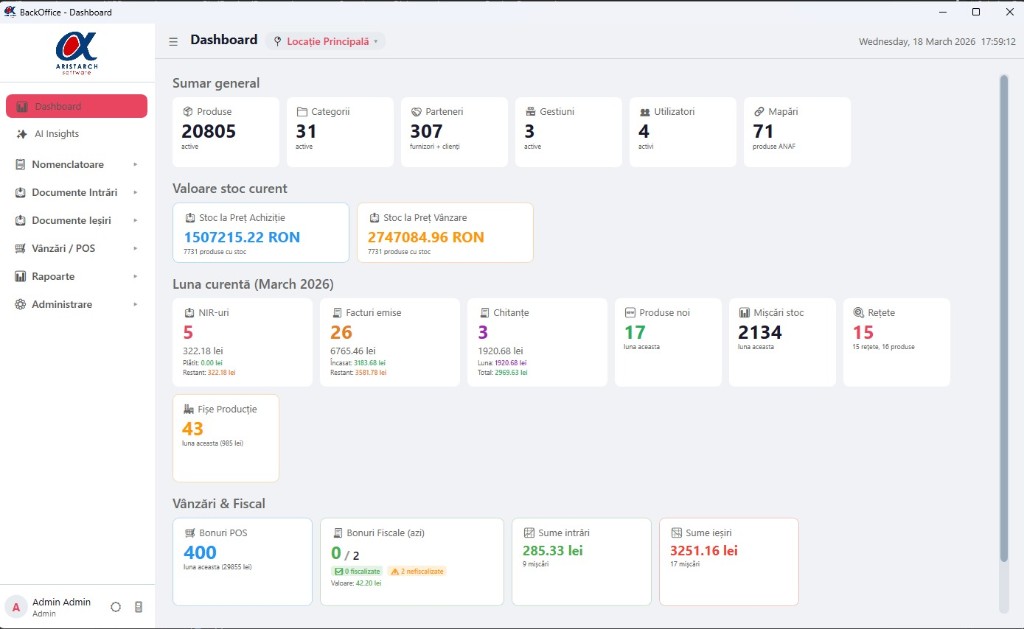 Interfata SoftOK 2.0 - dashboard operational